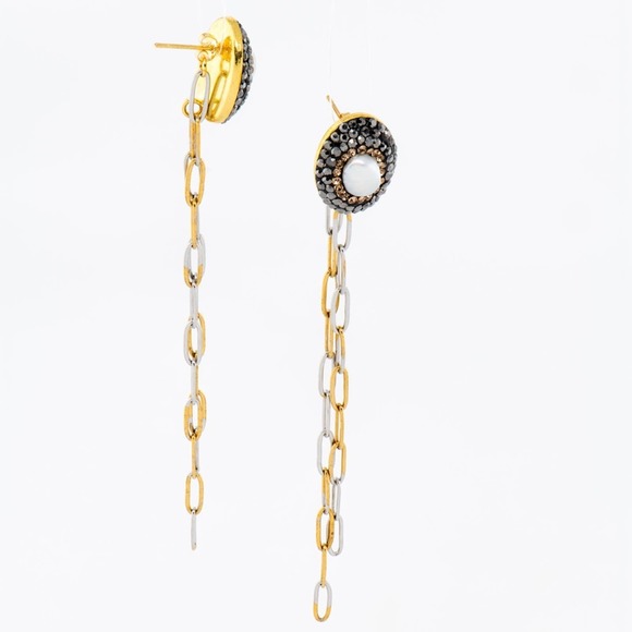 No Brand Jewelry - Freshwater Pearl Stud Earrings Ombré  Paper Clip Chain